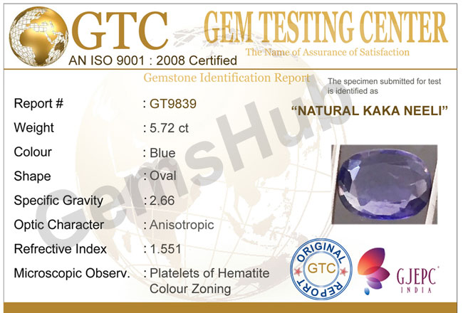 Natural Kaka Neeli Stone 5.72 ct